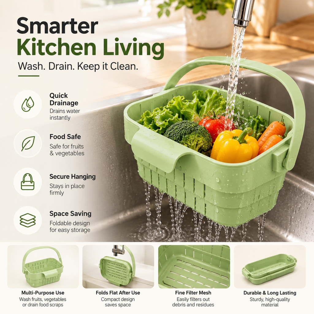 Foldable Kitchen Sink Drain Basket - Strainer & Washing Basket