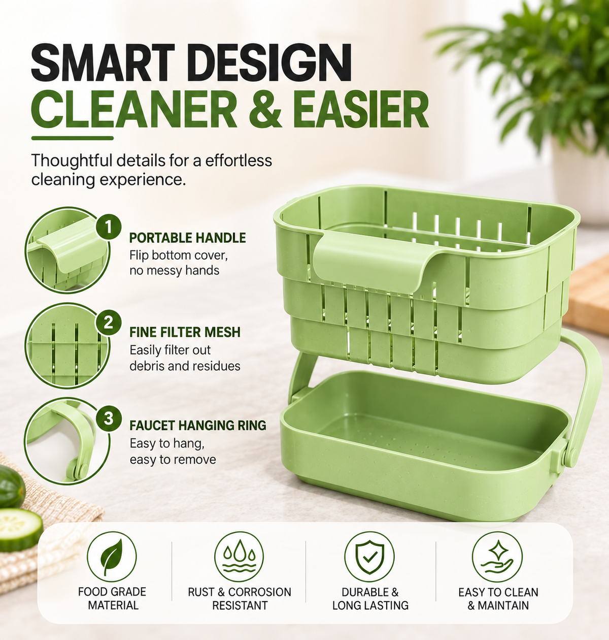 Foldable Kitchen Sink Drain Basket - Strainer & Washing Basket
