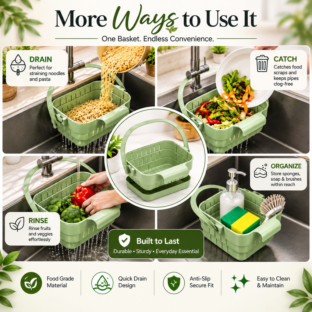 Foldable Kitchen Sink Drain Basket - Strainer & Washing Basket
