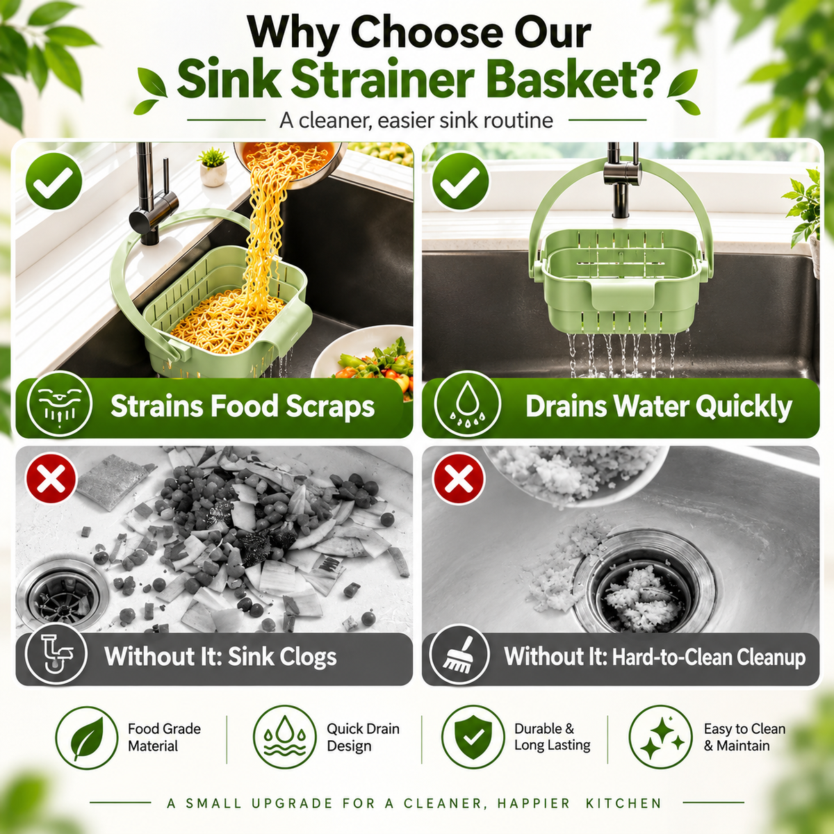 Foldable Kitchen Sink Drain Basket - Strainer & Washing Basket