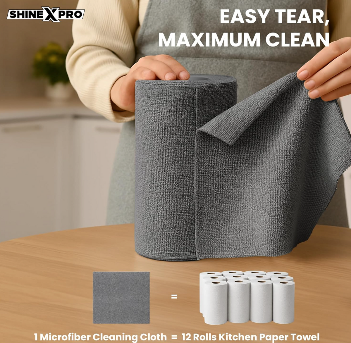 Reusable Microfiber Cleaning Cloth Roll – 20 Pre-Cut Sheets, Ultra Absorbent & Lint-Free