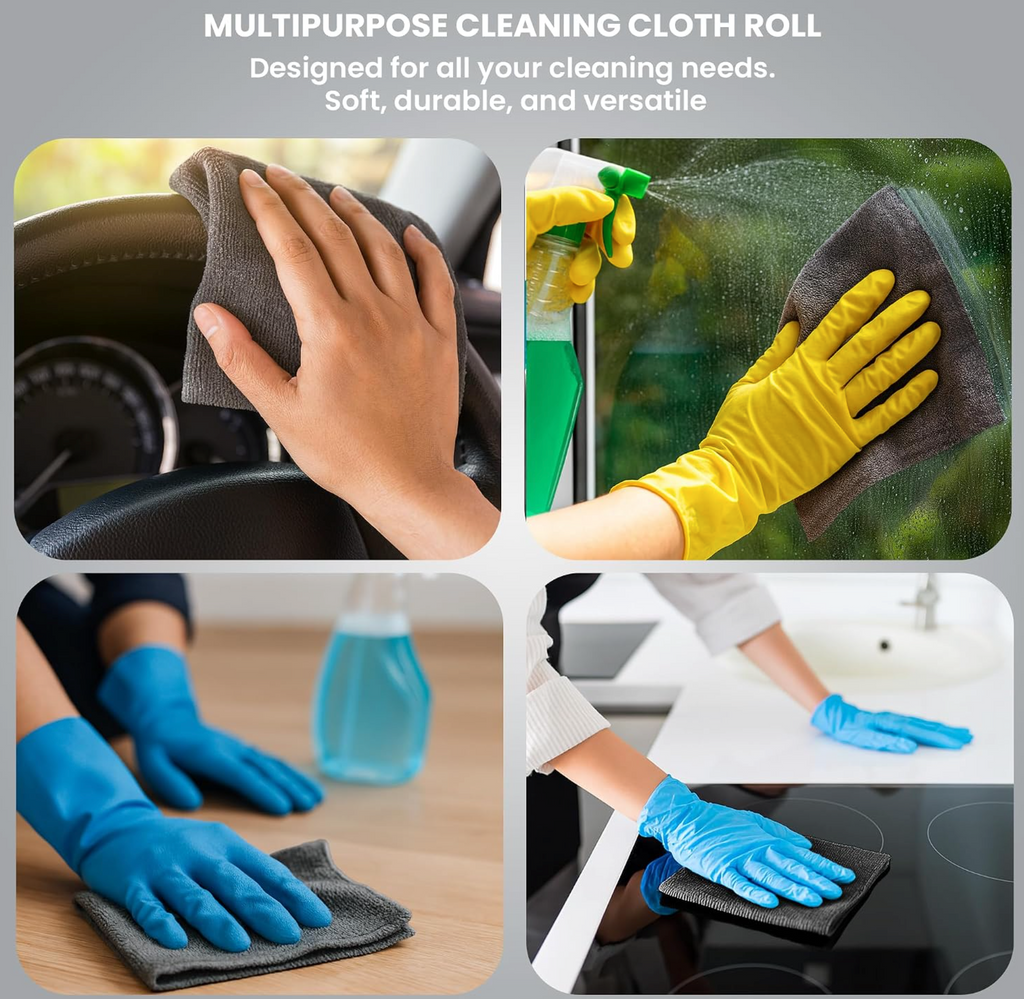 Reusable Microfiber Cleaning Cloth Roll – 20 Pre-Cut Sheets, Ultra Absorbent & Lint-Free