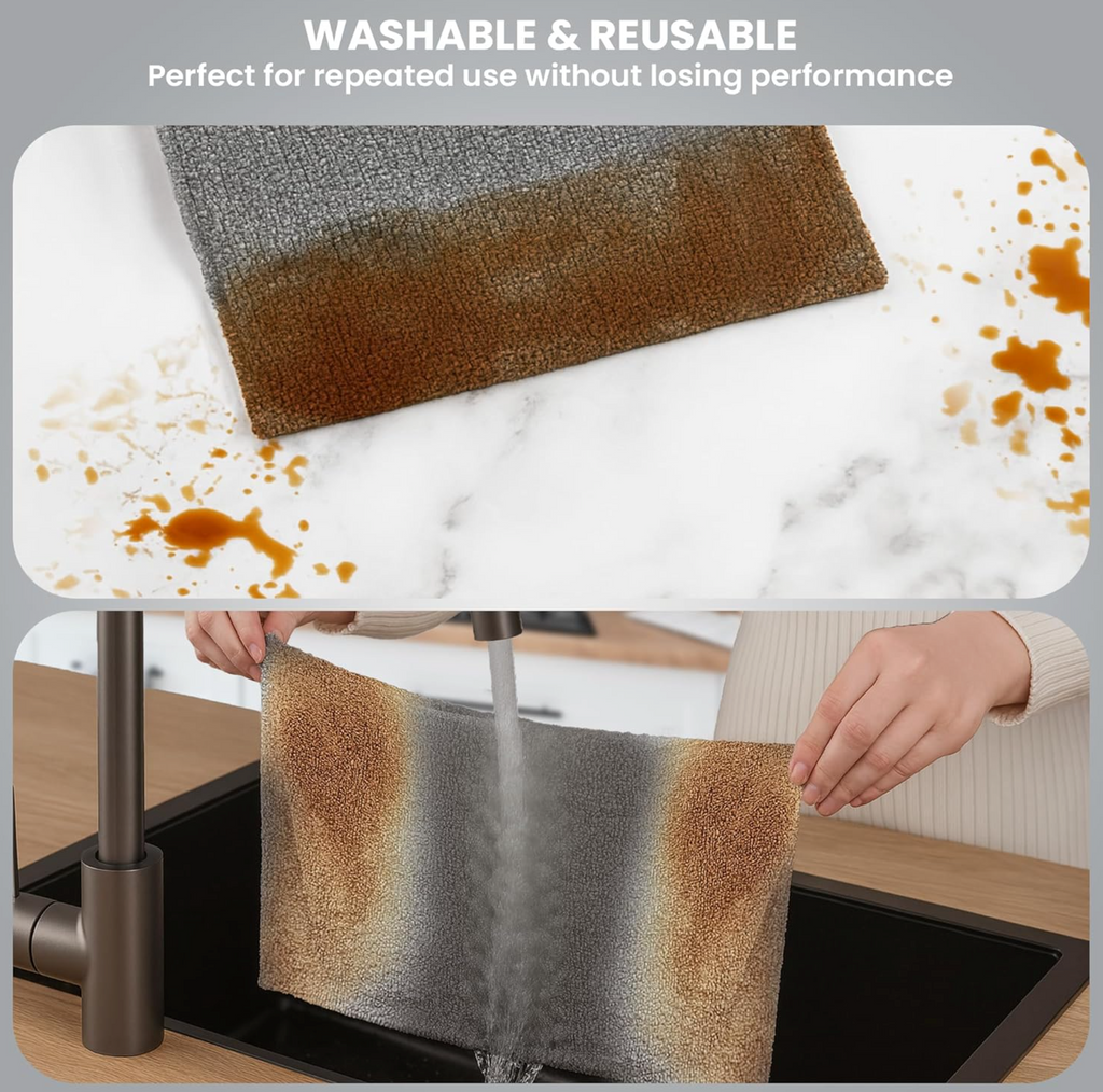 Reusable Microfiber Cleaning Cloth Roll – 20 Pre-Cut Sheets, Ultra Absorbent & Lint-Free