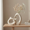 White Ceramic Donut Vase Set of 2 – Modern Decorative Vases for Dried Flowers & Pampas Grass