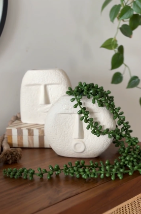 Muse Face Vase Duo — Textured White Ceramic