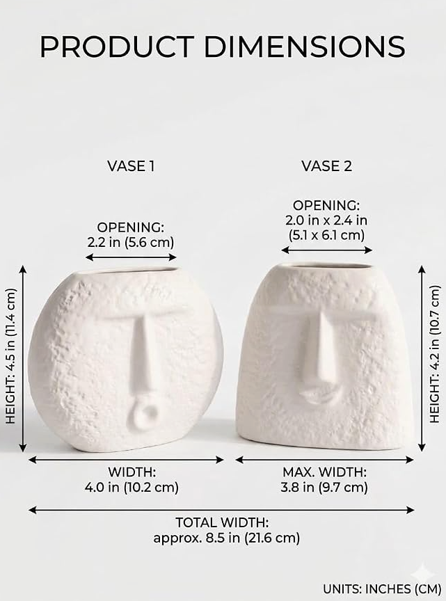 Muse Face Vase Duo — Textured White Ceramic