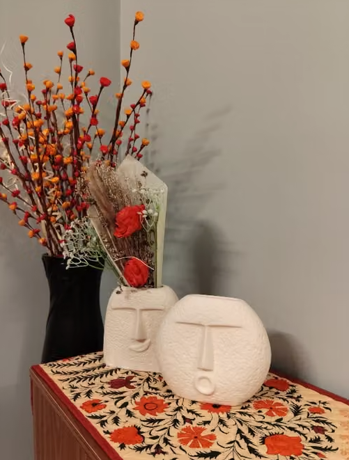 Muse Face Vase Duo — Textured White Ceramic